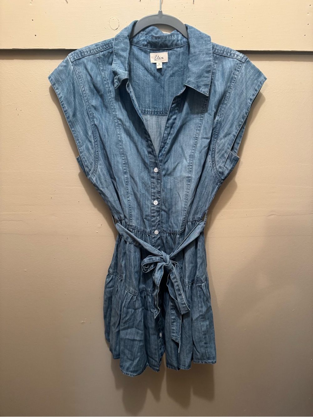Elan Light Blue Denim-Effect Sleeveless Tie-Waist Tunic